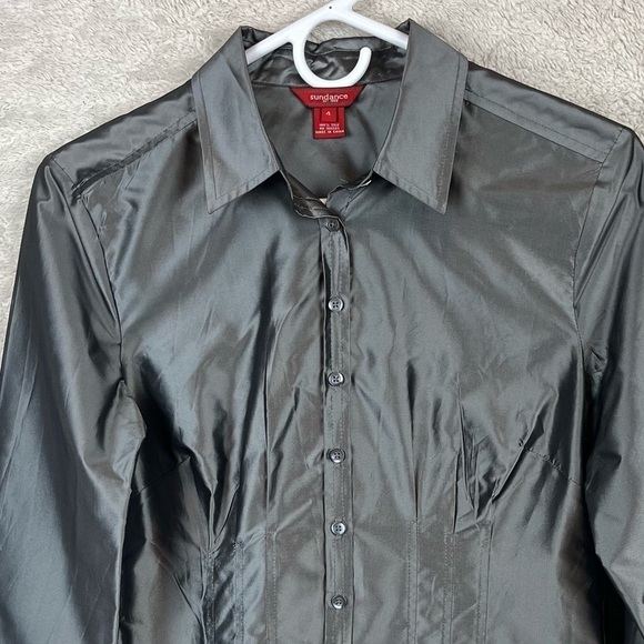 SUNDANCE 100% Silk Metallic Button Down Blouse Size 4 - Picture 2 of 16
